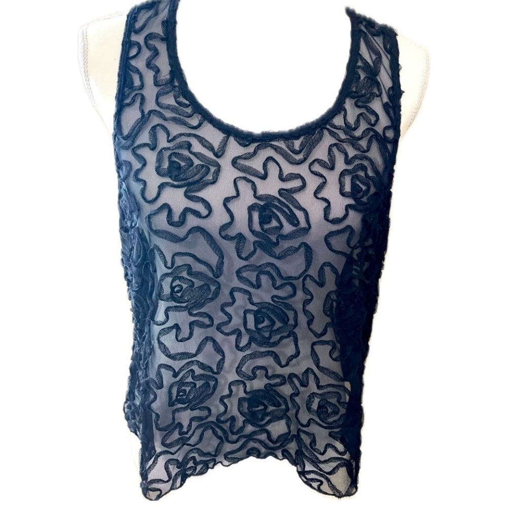 Free People Black ‘Rosette’ Mesh Sheer Tank
